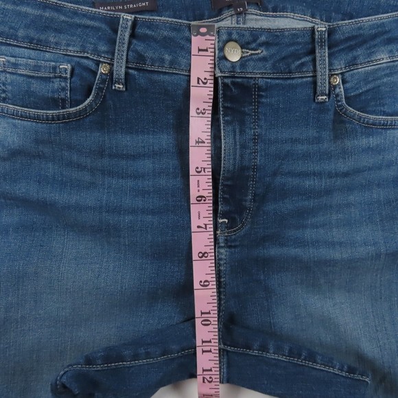 NYDJ Womens Jeans Size 12 Marilyn Raw Hem Medium Wash Straight Leg Blue Denim - Picture 5 of 10
